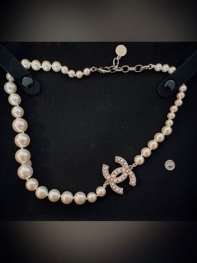 CHANEL Pearl Necklace with Crystal CC Logo in Ivory - 100 Anniversary